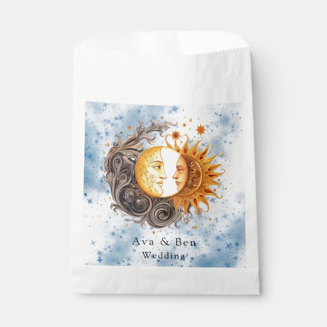 Celestial Astronomy Yellow Blue Sun Wedding Favor Bag (Front)