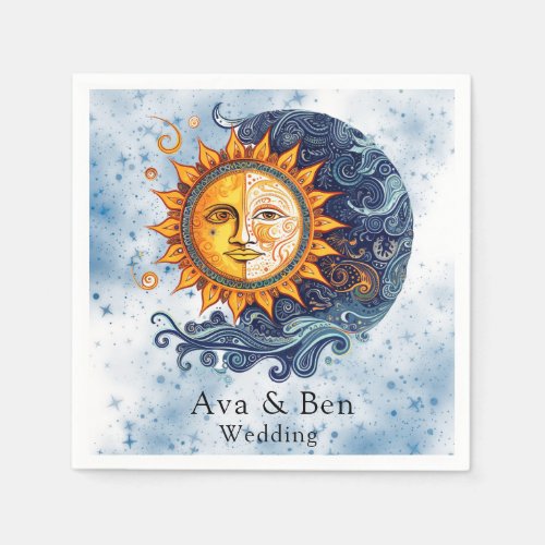 Celestial Astronomy Yellow Blue Sun Wedding Napkins