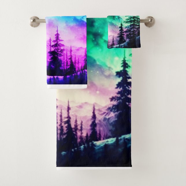 Celestial Aurora Borealis Northern Lights Vivid  Bath Towel Set (Insitu)