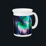 Celestial Aurora Borealis Northern Lights Vivid  Beverage Pitcher<br><div class="desc">Step into a realm of celestial wonder with our exquisite Porcelain Pitcher, a fusion of artistic beauty and cosmic awe. Imagine a serene landscape where lush forests meet majestic mountains, under a sky adorned with shimmering stars. Yet, it's the breathtaking display of the Northern Lights that sets this scene aglow,...</div>