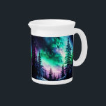 Celestial Aurora Borealis Northern Lights Vivid  Beverage Pitcher<br><div class="desc">Step into a realm of celestial wonder with our exquisite Porcelain Pitcher, a fusion of artistic beauty and cosmic awe. Imagine a serene landscape where lush forests meet majestic mountains, under a sky adorned with shimmering stars. Yet, it's the breathtaking display of the Northern Lights that sets this scene aglow,...</div>