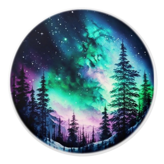 Celestial Aurora Borealis Northern Lights Vivid  Ceramic Knob (Front)