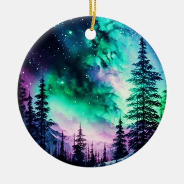 Celestial Aurora Borealis Northern Lights Vivid  Ceramic Ornament (Front)