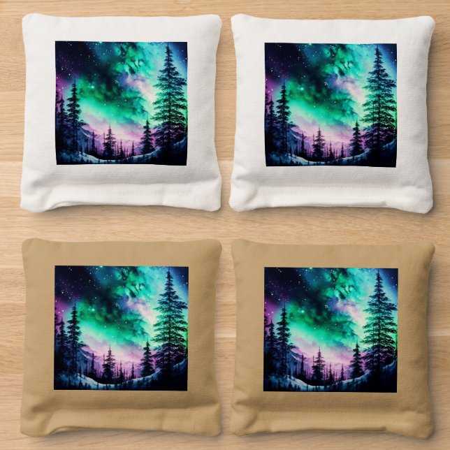 Celestial Aurora Borealis Northern Lights Vivid  Cornhole Bags (Wood)