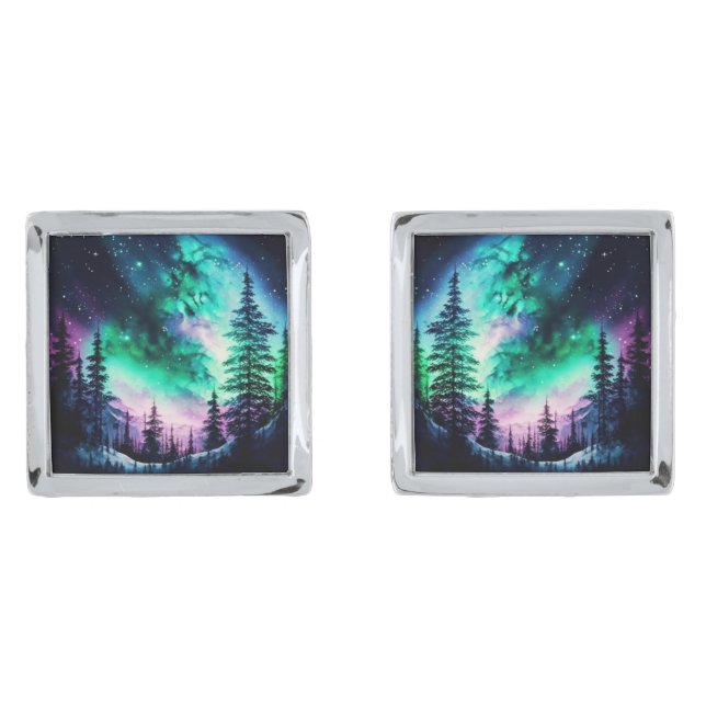 Celestial Aurora Borealis Northern Lights Vivid  Cufflinks (Front)