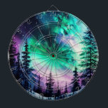 Celestial Aurora Borealis Northern Lights Vivid  Dart Board<br><div class="desc">Introducing our captivating Northern Lights dartboard—an exquisite blend of traditional dart gameplay and the celestial wonders of the Arctic sky. Picture yourself immersed in a mesmerizing night scene, complete with lush forests, towering mountains, and a sky ablaze with the breathtaking colors of the Northern Lights. The usual black and dark...</div>