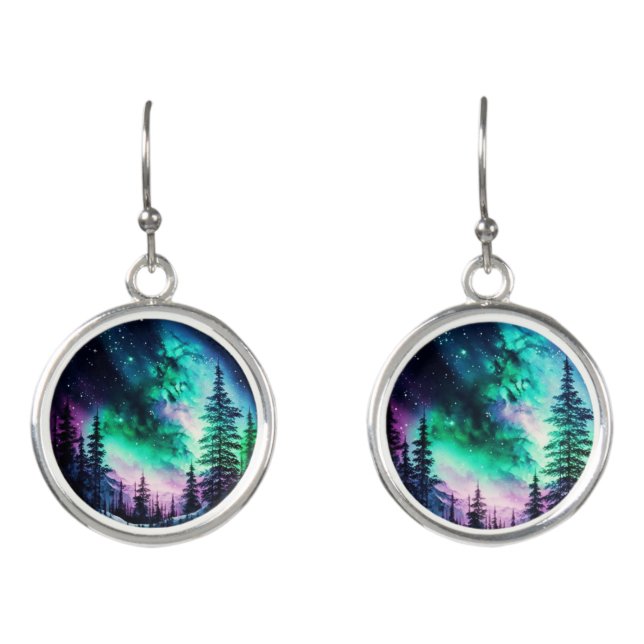 Celestial Aurora Borealis Northern Lights Vivid  Earrings (Front)