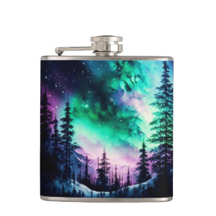 Celestial Aurora Borealis Northern Lights Vivid Flask