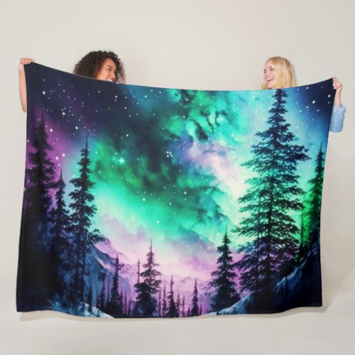 Celestial Aurora Borealis Northern Lights Vivid  Fleece Blanket