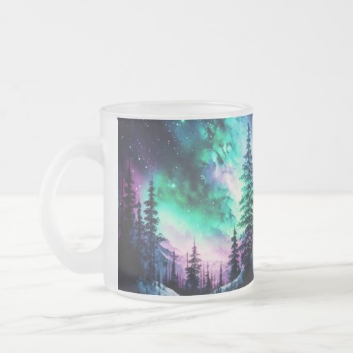 Celestial Aurora Borealis Northern Lights Vivid  Frosted Glass Coffee Mug