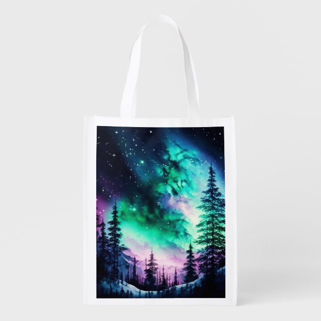 Celestial Aurora Borealis Northern Lights Vivid  Grocery Bag (Front)