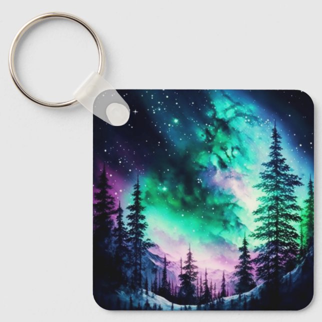 Celestial Aurora Borealis Northern Lights Vivid  Keychain (Front)