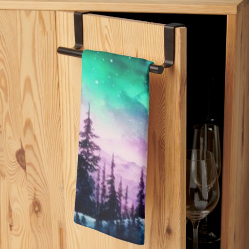 Celestial Aurora Borealis Northern Lights Vivid  Kitchen Towel