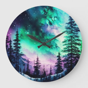 Celestial Aurora Borealis Northern Lights Vivid Large Clock