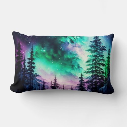 Celestial Aurora Borealis Northern Lights Vivid  Lumbar Pillow