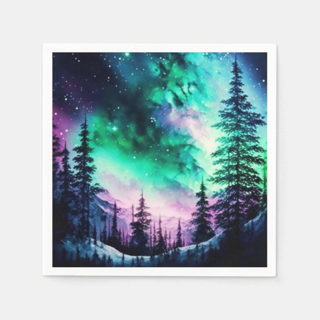 Celestial Aurora Borealis Northern Lights Vivid  Napkins (Front)