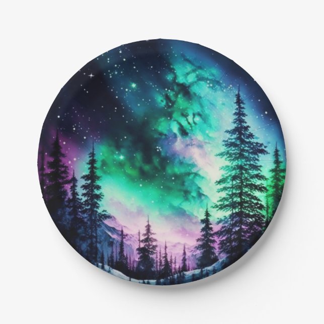 Celestial Aurora Borealis Northern Lights Vivid  Paper Plates (Front)
