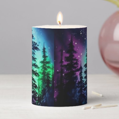Celestial Aurora Borealis Northern Lights Vivid  Pillar Candle