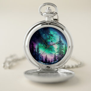 Celestial Aurora Borealis Northern Lights Vivid Pocket Watch