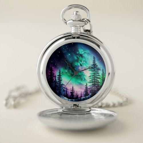 Celestial Aurora Borealis Northern Lights Vivid  Pocket Watch