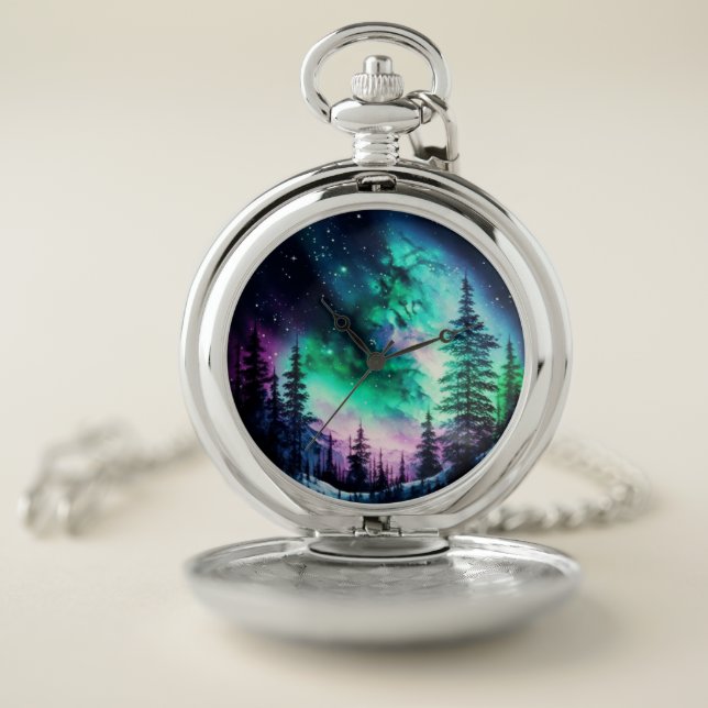 Celestial Aurora Borealis Northern Lights Vivid  Pocket Watch (Inside)