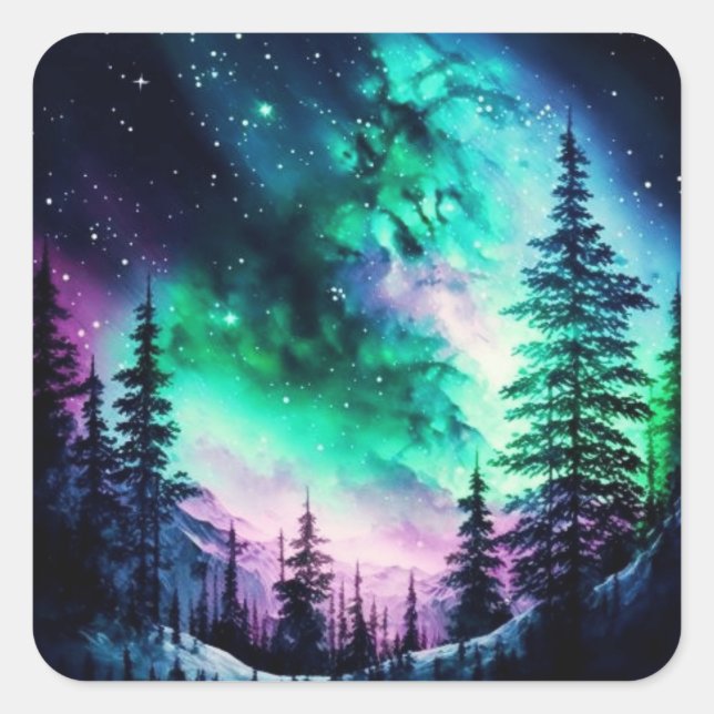 Celestial Aurora Borealis Northern Lights Vivid  Square Sticker (Front)