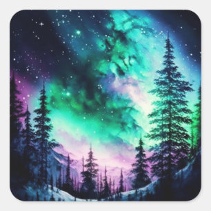 Celestial Aurora Borealis Northern Lights Vivid  Square Sticker