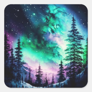 Celestial Aurora Borealis Northern Lights Vivid Square Sticker