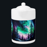 Celestial Aurora Borealis Northern Lights Vivid  Teapot<br><div class="desc">Indulge in a celestial tea experience with our Northern Lights Teapot—a fusion of functional elegance and cosmic enchantment. Behold a scene where the serenity of forests and mountains harmonizes with the nocturnal sky adorned by countless stars. Yet, it's the mesmerizing dance of the Northern Lights that commands attention, painting the...</div>