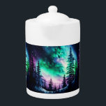 Celestial Aurora Borealis Northern Lights Vivid  Teapot<br><div class="desc">Indulge in a celestial tea experience with our Northern Lights Teapot—a fusion of functional elegance and cosmic enchantment. Behold a scene where the serenity of forests and mountains harmonizes with the nocturnal sky adorned by countless stars. Yet, it's the mesmerizing dance of the Northern Lights that commands attention, painting the...</div>