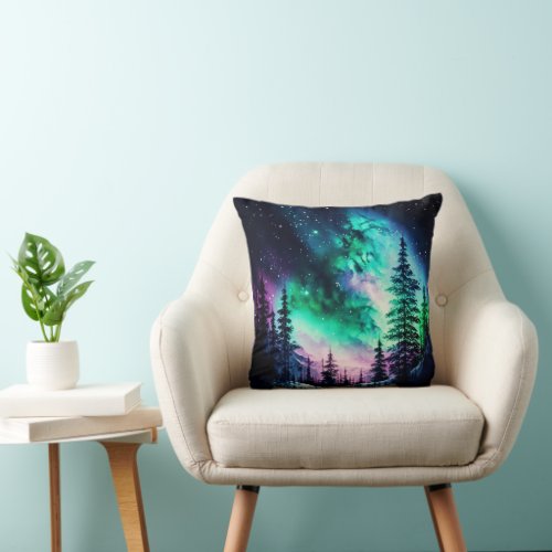 Celestial Aurora Borealis Northern Lights Vivid  Throw Pillow