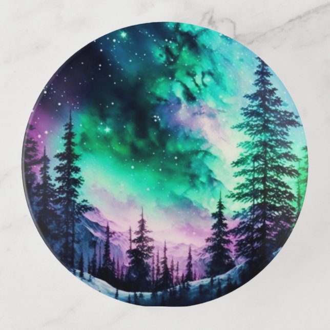Celestial Aurora Borealis Northern Lights Vivid  Trinket Tray (Front)