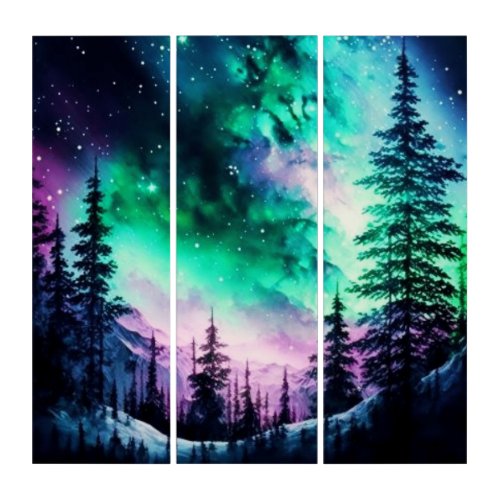 Celestial Aurora Borealis Northern Lights Vivid  Triptych