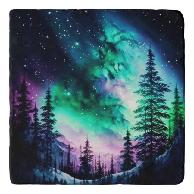 Celestial Aurora Borealis Northern Lights Vivid  Trivet (Front)