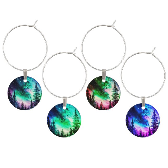 Celestial Aurora Borealis Northern Lights Vivid  Wine Charm (Staggered)