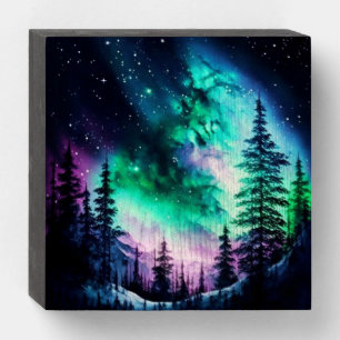 Celestial Aurora Borealis Northern Lights Vivid Wooden Box Sign