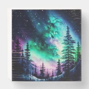 Celestial Aurora Borealis Northern Lights Vivid Wooden Box Sign