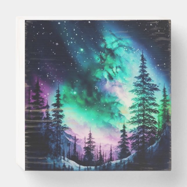 Celestial Aurora Borealis Northern Lights Vivid  Wooden Box Sign (Front Horizontal)