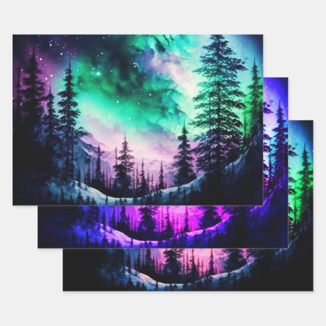 Celestial Aurora Borealis Northern Lights Vivid  Wrapping Paper Sheets (Set)