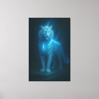 Celestial Azure White Tiger – High-End Fantasy Art Canvas Print