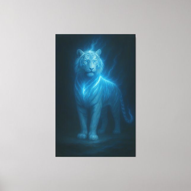 Celestial Azure White Tiger – High-End Fantasy Art Canvas Print (Front)