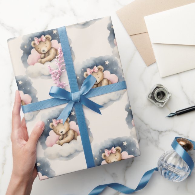 Celestial Baby Bear Girls Birthday Wrapping Paper (Gifting)