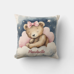 Celestial Baby Bear Girls Personalized Nursery Throw Pillow