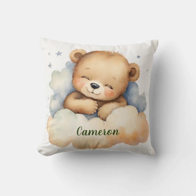 Celestial Baby Bear Personalized Nursery Throw Pillow (Front)