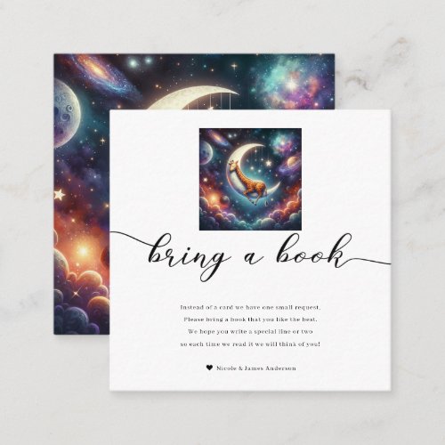 Celestial Baby Giraffe Bring a Book Baby Shower  Square Business Card
