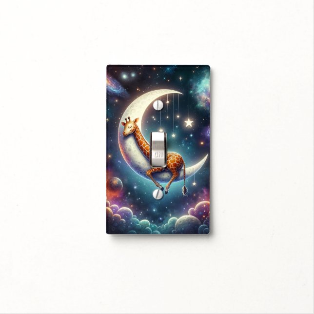 Celestial Baby Giraffe Sleeping on Moon & Stars Light Switch Cover (In Situ)