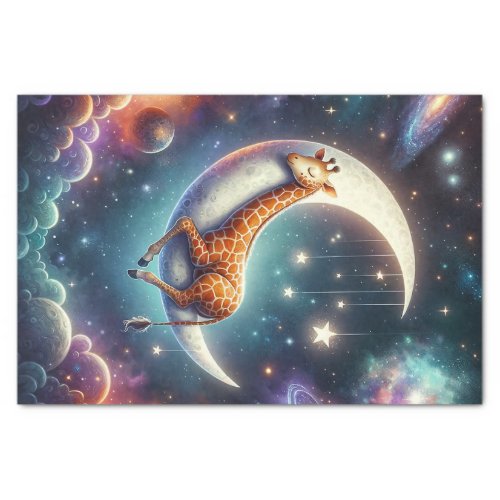 Celestial Baby Giraffe Sleeping on Moon  Stars Tissue Paper