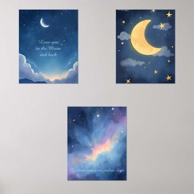 Celestial Baby Nursery Room Decor Wall Art Sets (Front)