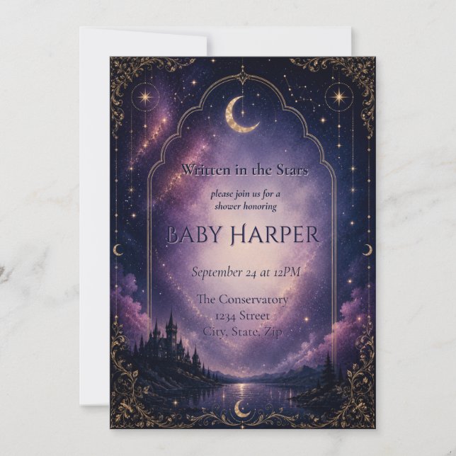 Celestial Baby Shower Invitation | Moonlit Castle (Front)