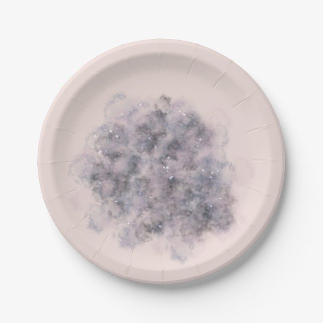 Celestial Baby Shower Pink Watercolor Baby Girl Paper Plates (Front)